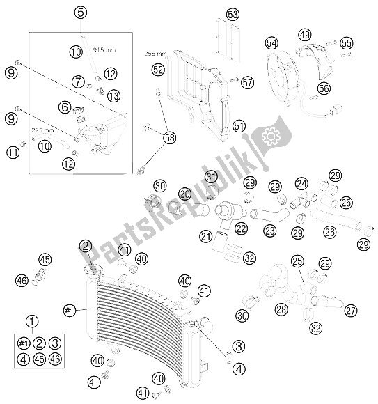 All parts for the Cooling System of the KTM 990 Super Duke Black Australia United Kingdom 2008