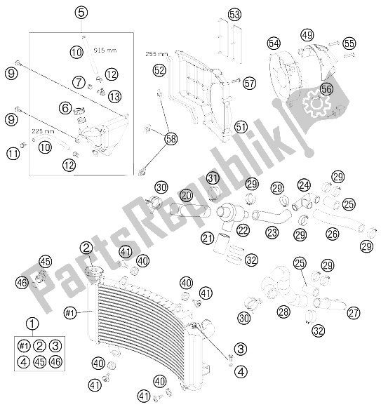 All parts for the Cooling System of the KTM 990 Super Duke Orange Europe 2008