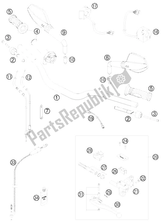 All parts for the Handlebar, Controls of the KTM 990 Supermoto Orange Europe 2008