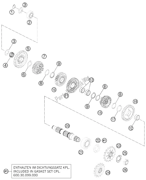 All parts for the Transmission Ii - Countershaft of the KTM 990 Adventure R Europe 2012