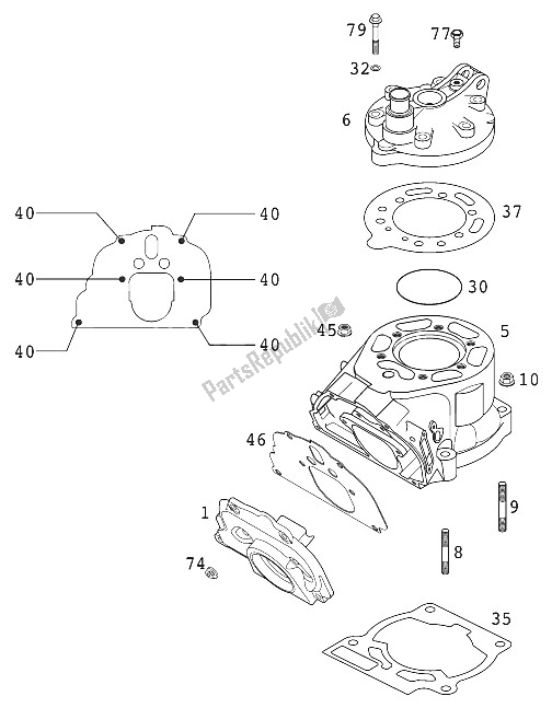 Tutte le parti per il Cilindro 125 Exe 2000 del KTM 125 EXE 100 Europe 2000