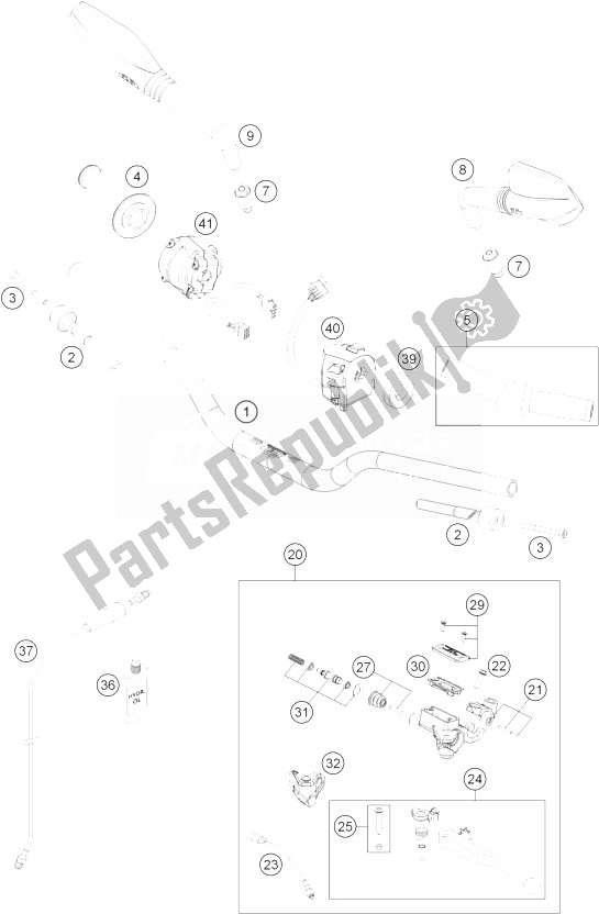 All parts for the Handlebar, Controls of the KTM 690 Duke Black ABS USA 2014