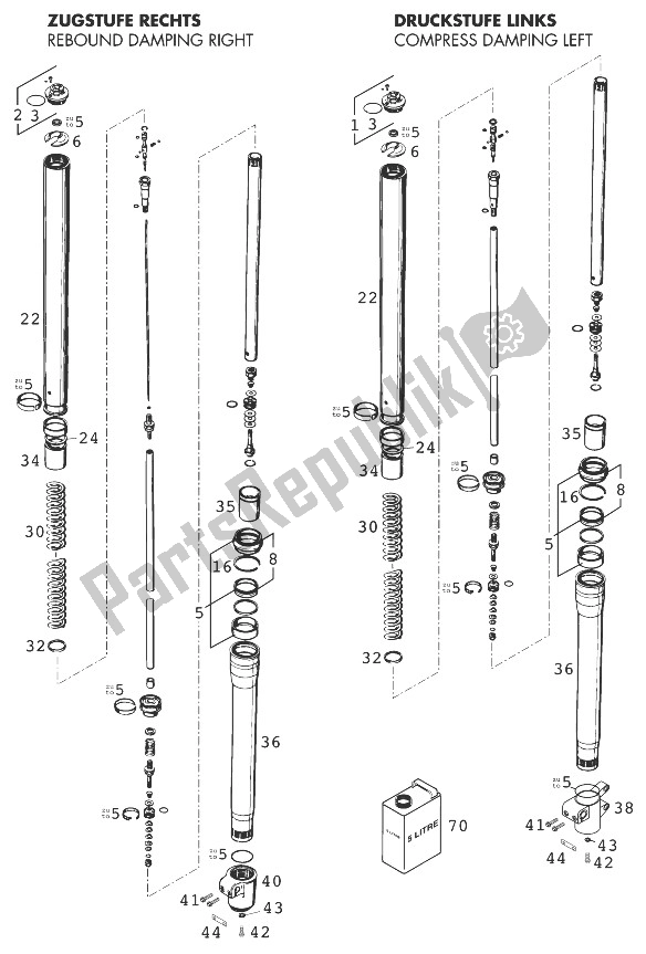 Alle onderdelen voor de Voorpoten - Vering 400/540 Sxc, 620 Sx van de KTM 540 SXC 99 Australia 1999