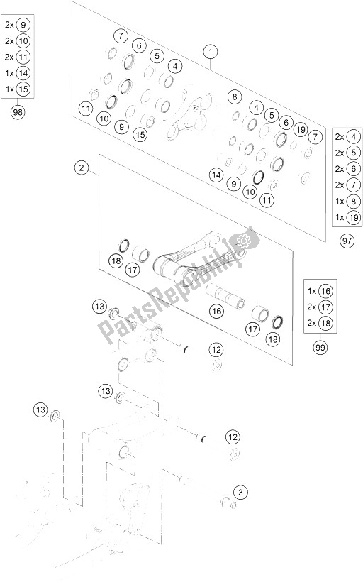 Todas as partes de Ligação De Alavanca Profissional do KTM 250 SX F Factory Edition USA 2015