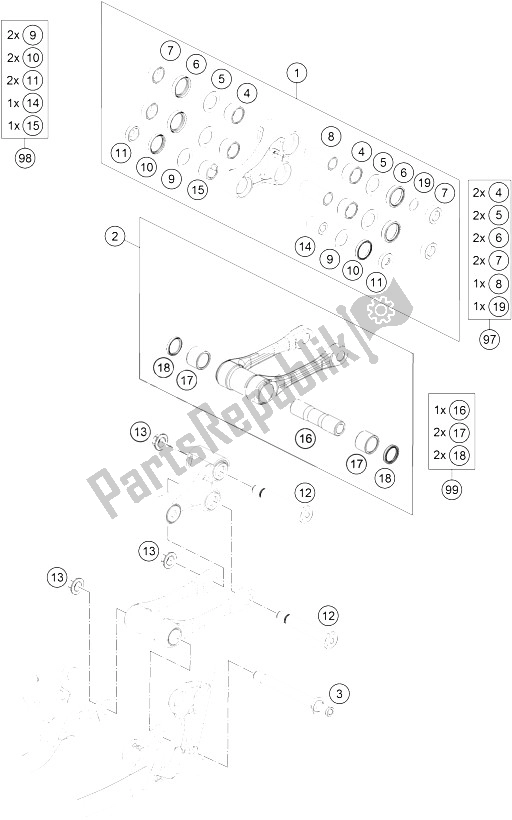 All parts for the Pro Lever Linking of the KTM 250 SX F Factory Edition USA 2016