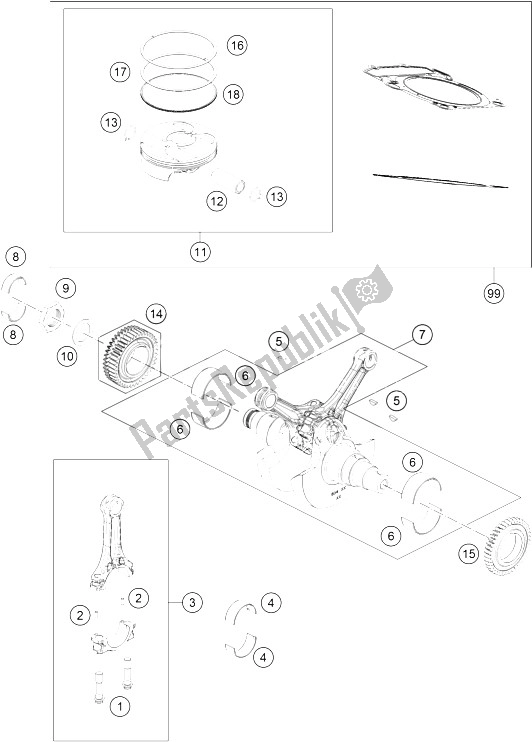 Toutes les pièces pour le Vilebrequin, Piston du KTM 1290 Super Adventure WH ABS 15 Australia 2015