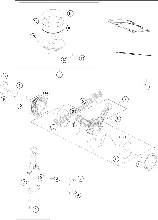 All parts for the Crankshaft, Piston of the KTM 1290 Super Adventure WH ABS 15 Japan 2015