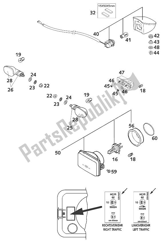 All parts for the Head Lamp Lc4 of the KTM 640 LC4 E Super Moto Europe 2001