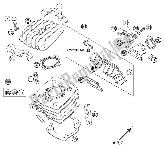 Todas las partes para Cilindro, Culata 50 Ac de KTM 50 Senior Adventure Europe USA 2002