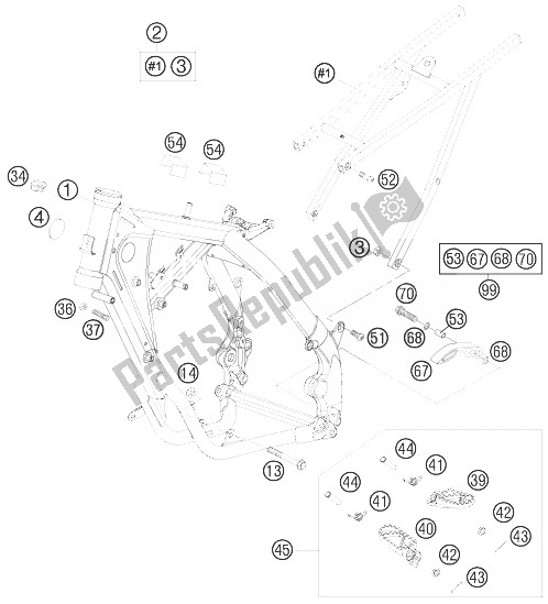 Alle onderdelen voor de Frame, Subframe van de KTM 105 SX USA 2010