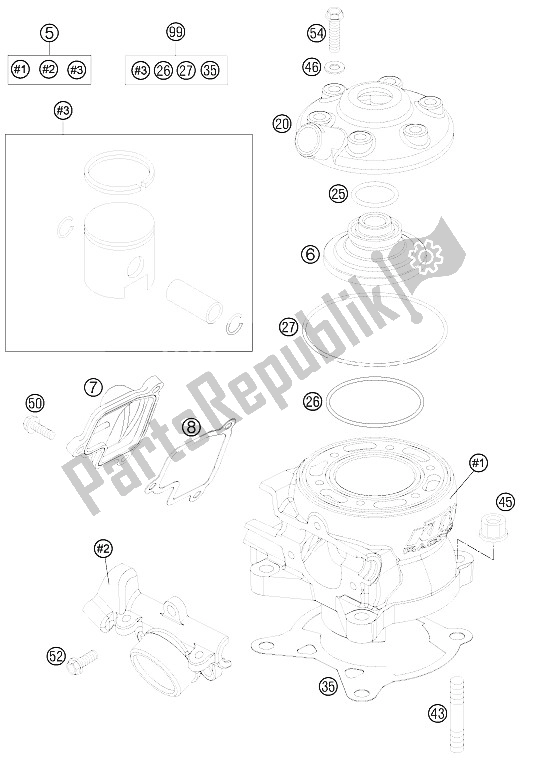 Alle onderdelen voor de Cilinder van de KTM 85 SX 17 14 Europe 2012