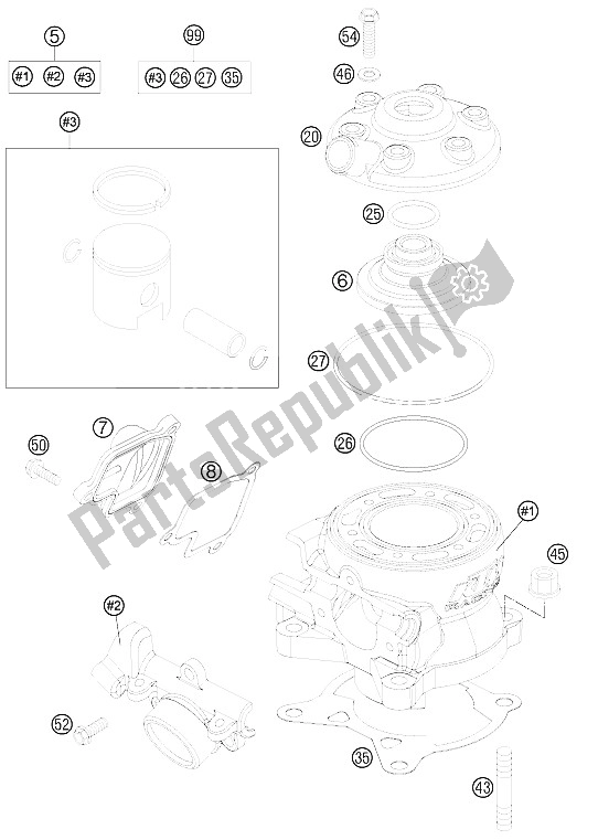 All parts for the Cylinder of the KTM 85 SX 19 16 Europe 2012