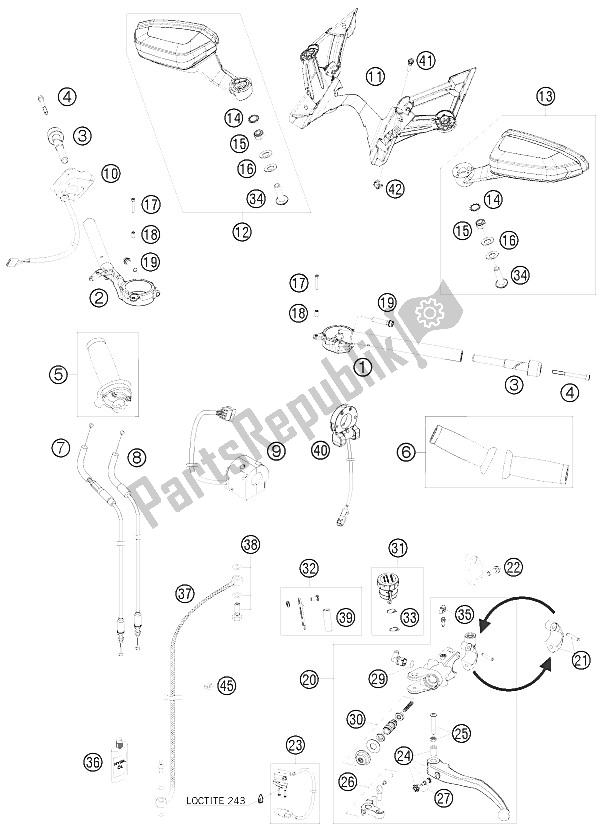 Tutte le parti per il Manubrio, Comandi del KTM 1190 RC 8 White Europe 2009