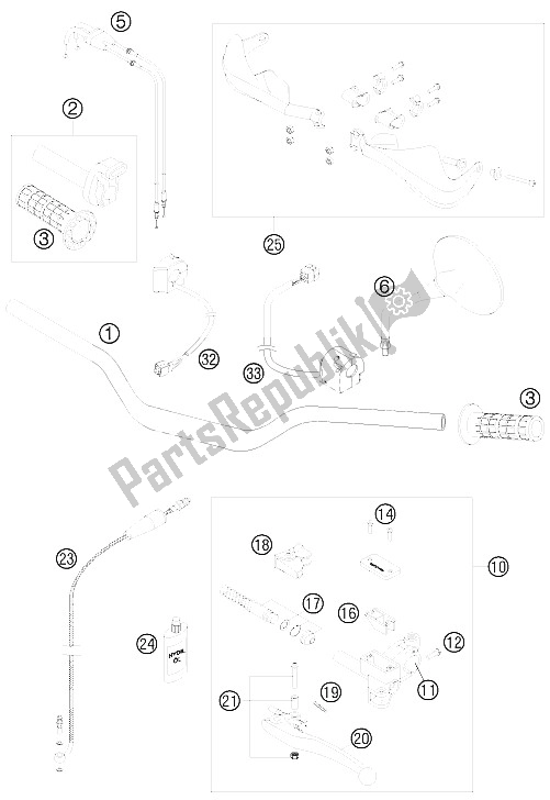 Tutte le parti per il Manubrio, Comandi del KTM 990 Adventure Orange ABS Europe 2008