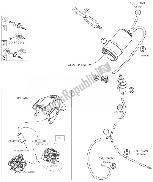 Toutes les pièces pour le Cartouche évaporative du KTM 990 Super Duke Black USA 2007