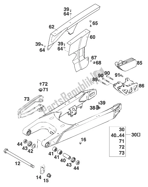 Toutes les pièces pour le Schwingarm 400-620 Lc4 '97 du KTM 620 EGS 37 KW 20 LT Blau Europe 1997