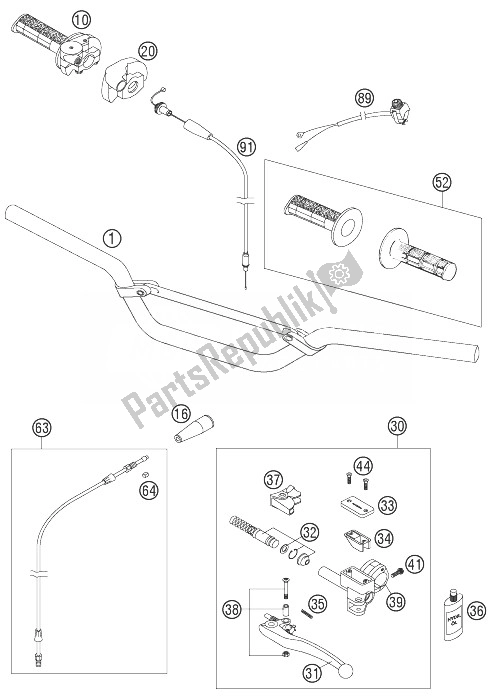 All parts for the Handlebar, Controls of the KTM 85 SX 19 16 Europe 2007