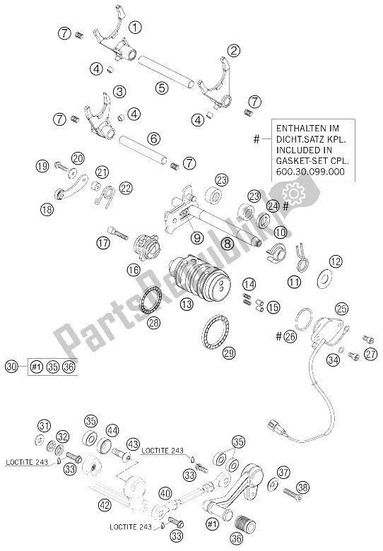 All parts for the Shifting Mechanism of the KTM 990 Superduke Orange Europe 2006