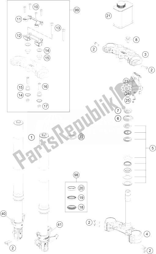 Todas las partes para Abrazadera Triple, Horquilla Delantera de KTM 125 Duke White ABS BAJ DIR 13 Europe 2013