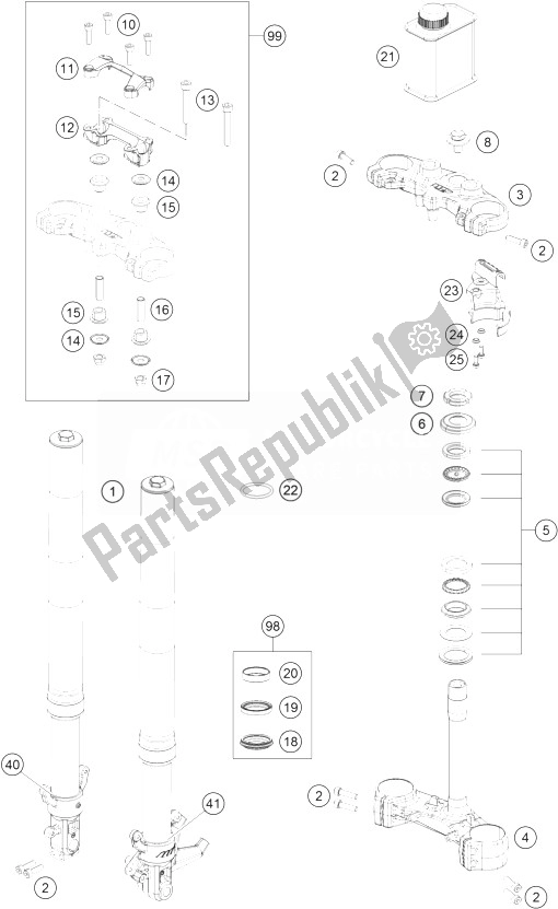 Alle onderdelen voor de Drievoudige Klem, Voorvork van de KTM 125 Duke White ABS Europe 2013