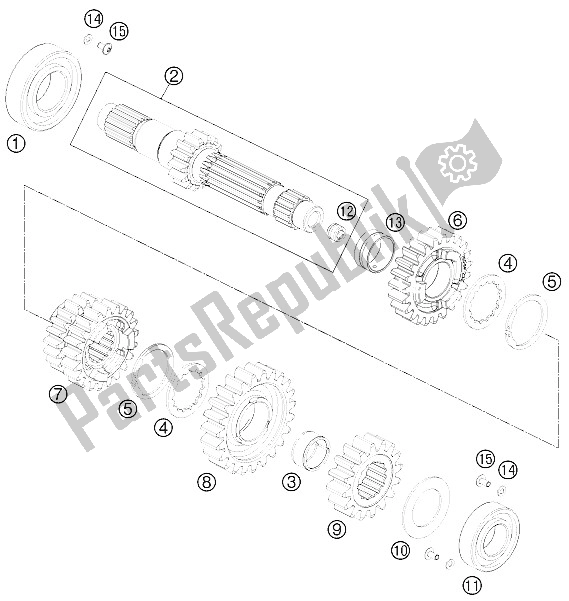 All parts for the Transmission I - Main Shaft of the KTM 690 Duke Black Australia United Kingdom 2011