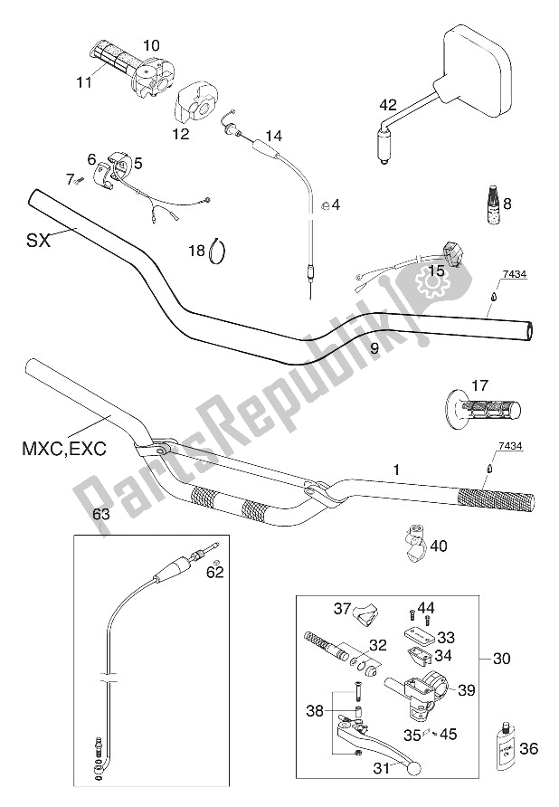 Todas las partes para Manillar - Controles 125-200 2001 de KTM 125 EXC USA 2001