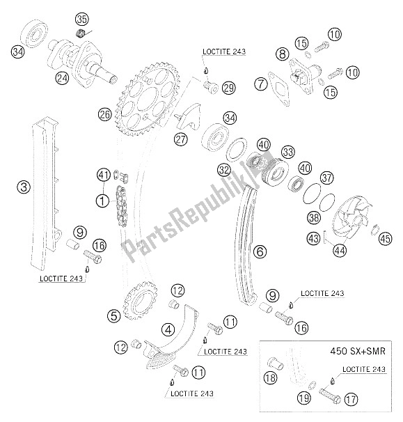 Todas las partes para árbol De Levas - Cadena - Tensor 250-525 Racing de KTM 400 EXC Factory Europe 2005