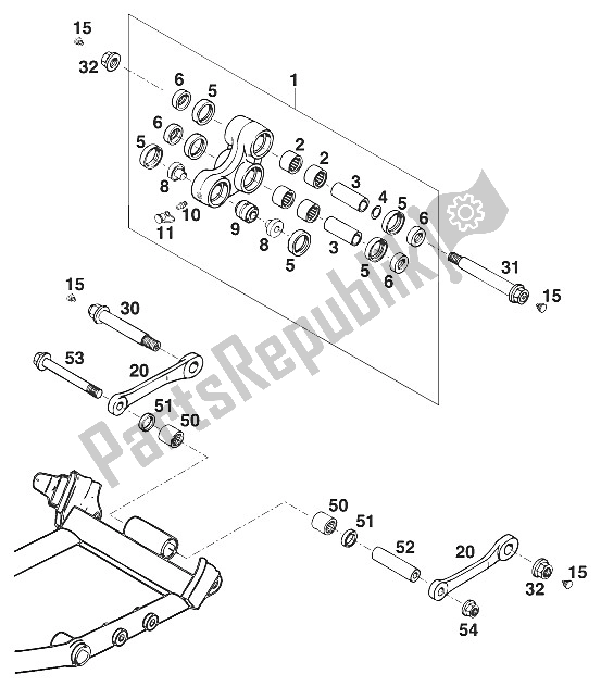 All parts for the Pro Lever Rocker Arm Lc4'95 of the KTM 620 SIX Days WP 37 KW 11 LT Europe 1996