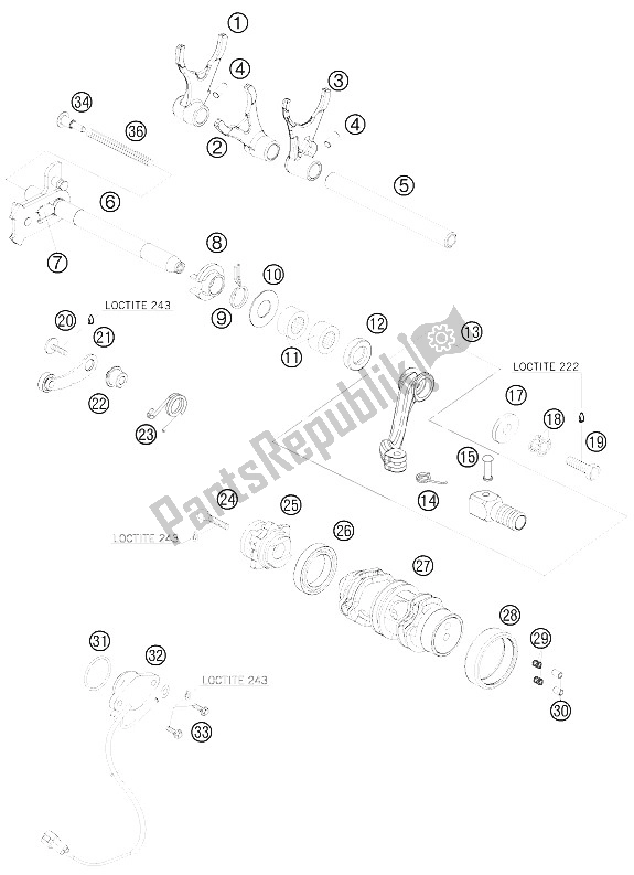 Tutte le parti per il Meccanismo Di Spostamento del KTM 690 Duke Orange Japan 2008