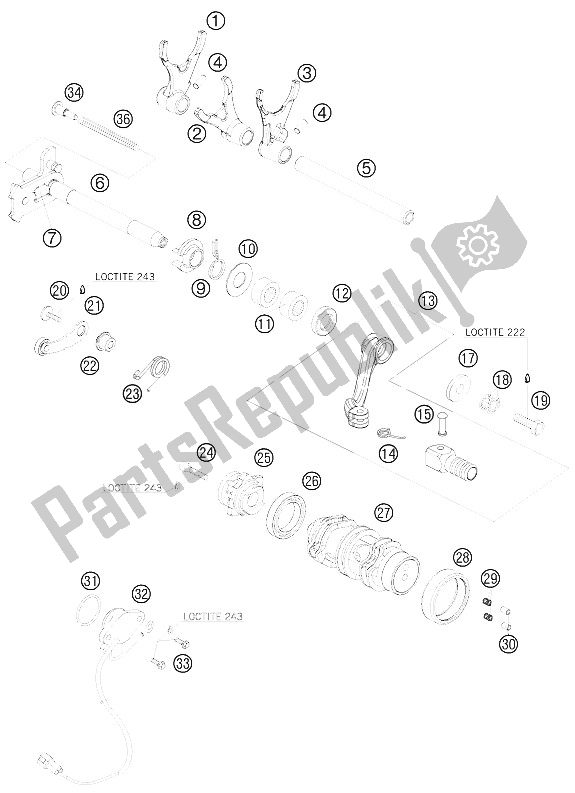 All parts for the Shifting Mechanism of the KTM 690 Enduro 08 USA 2008