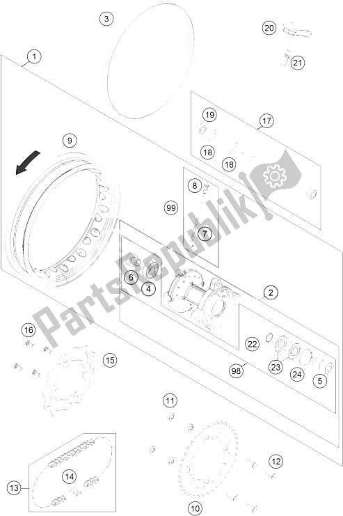 All parts for the Rear Wheel of the KTM 50 SX Mini Europe 2015