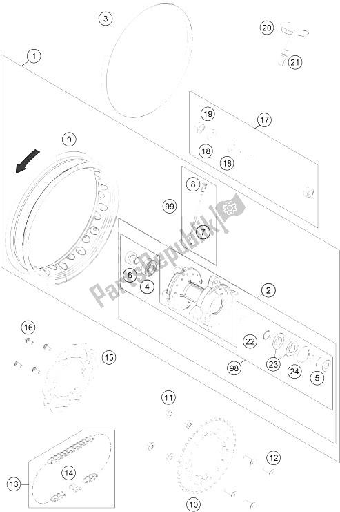 All parts for the Rear Wheel of the KTM 50 SXS USA 2015