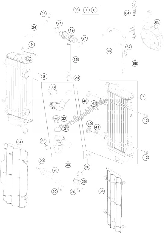 All parts for the Cooling System of the KTM 450 EXC SIX Days Europe 2014