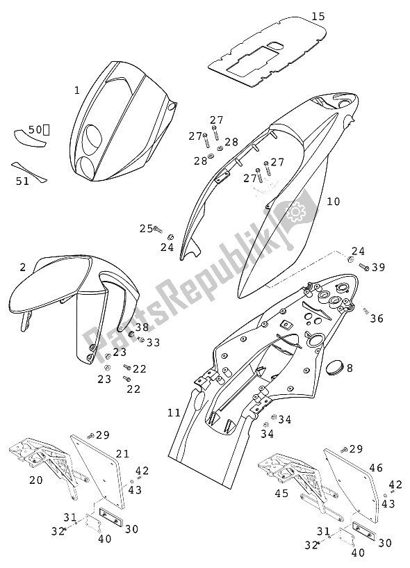 All parts for the Mask, Fender 640 Duke 2000 of the KTM 640 Duke II Europe 2000