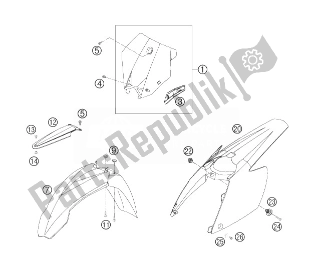 All parts for the Mask, Fenders of the KTM 200 XC USA 2007