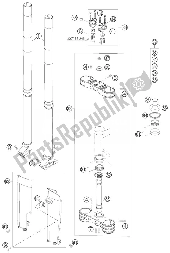 All parts for the Front Fork of the KTM 450 SXS F Europe 2007
