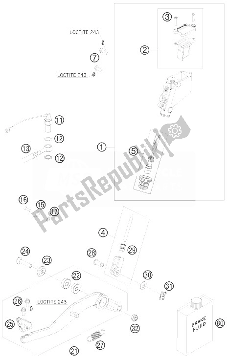 All parts for the Rear Brake Control of the KTM 990 Adventure Orange ABS 10 Australia United Kingdom 2010