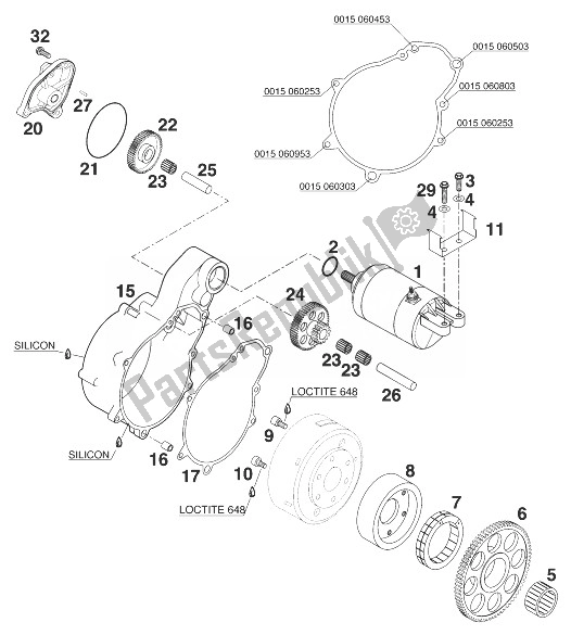 Todas las partes para Arrancador Eléctrico Lc4 '99 de KTM 640 LC 4 Silber 99 USA 1999