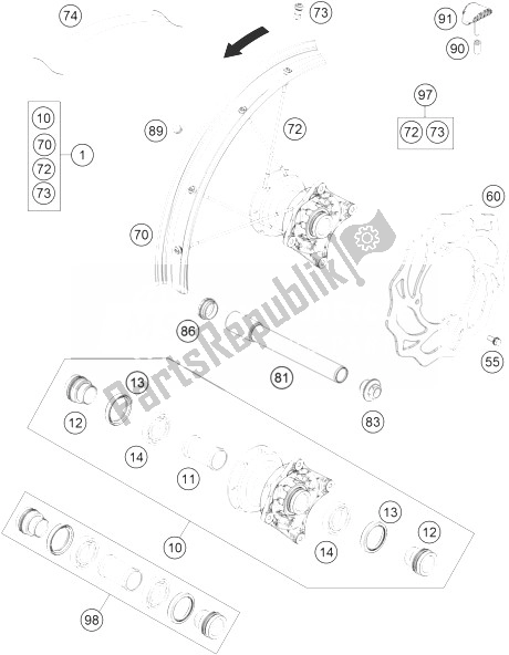 Toutes les pièces pour le Roue Avant du KTM 85 SXS 17 14 USA 2014