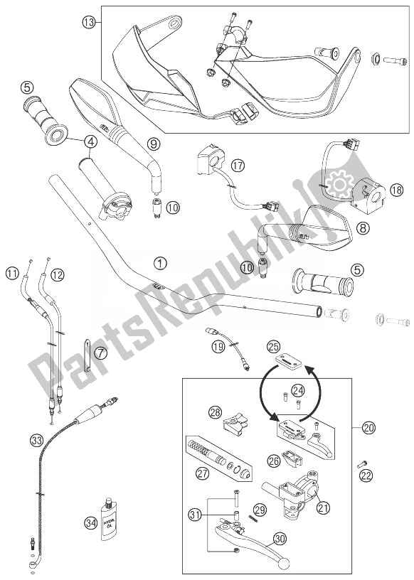 All parts for the Handlebar, Controls of the KTM 990 Supermoto T Black ABS France 2013