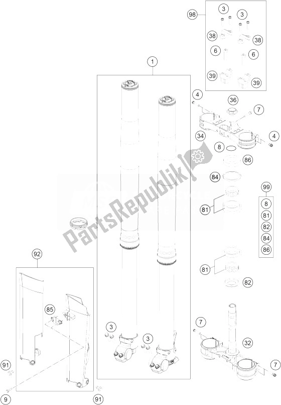 Tutte le parti per il Forcella Anteriore, Pinza Tripla del KTM 125 EXC SIX Days Europe 2014