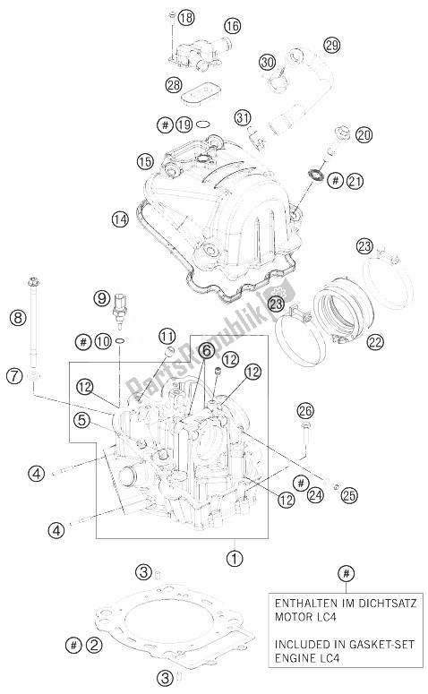 Alle onderdelen voor de Cilinderkop van de KTM 690 SMC R Europe 2013