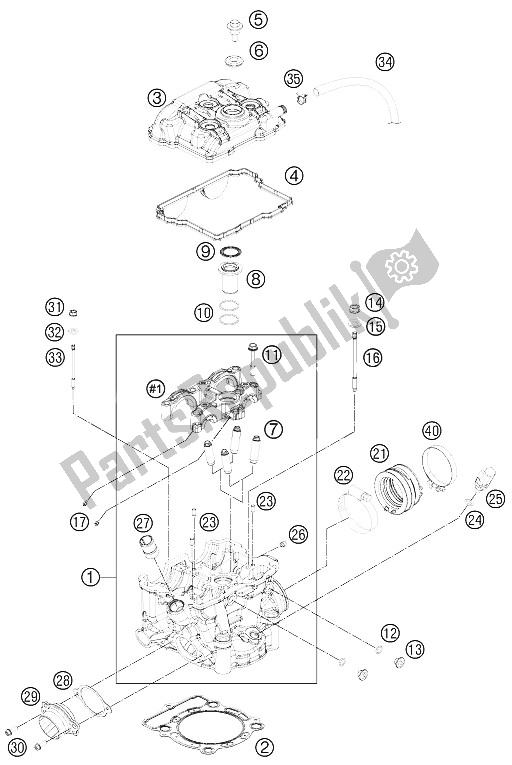 All parts for the Cylinder Head of the KTM 350 SX F Cairoli Replica 12 Europe 2012