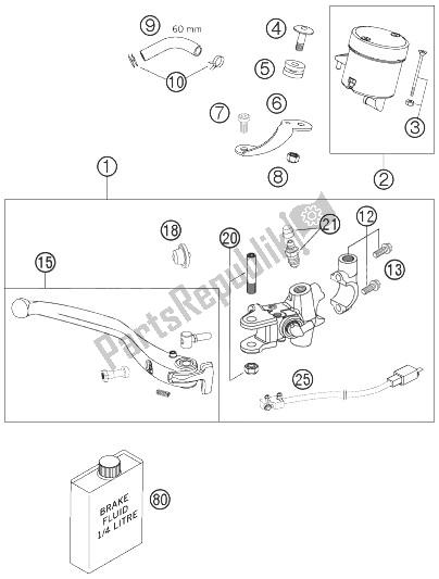 All parts for the Hand Brake Cylinder of the KTM 990 Super Duke Anthrazit 07 France 2007