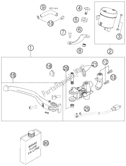 Todas as partes de Cilindro De Freio De Mão do KTM 990 Super Duke Anthrazit 07 USA 2007