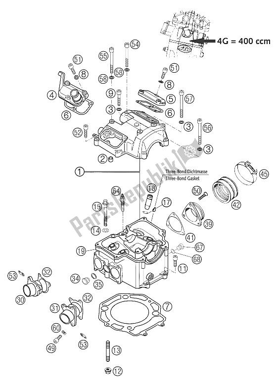 All parts for the Cylinder Head of the KTM 400 LS E MIL Europe 2005