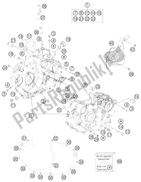 All parts for the Engine Case of the KTM 690 Enduro R USA 2013