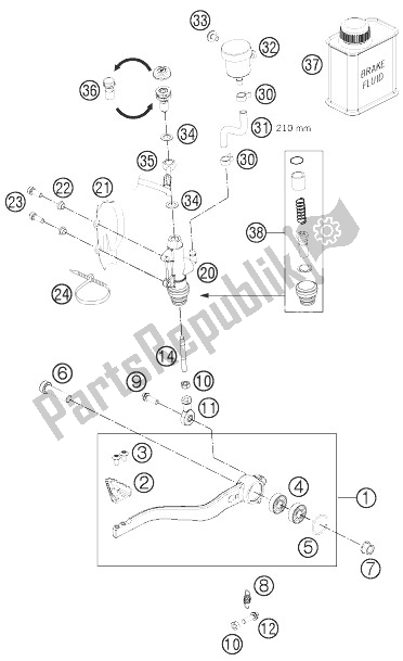 Todas as partes de Controle De Freio Traseiro do KTM 690 Duke Black ABS Europe 2014