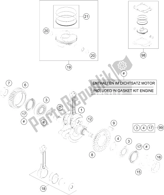 Tutte le parti per il Albero Motore, Pistone del KTM 690 Duke Orange ABS USA 2016