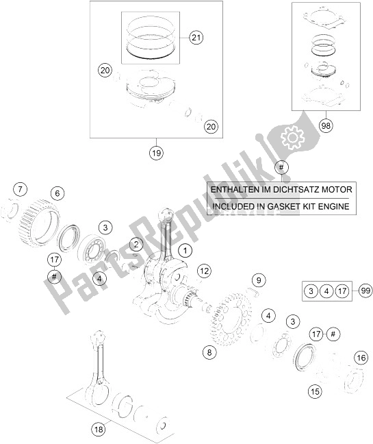 Tutte le parti per il Albero Motore, Pistone del KTM 690 Duke White ABS USA 2016